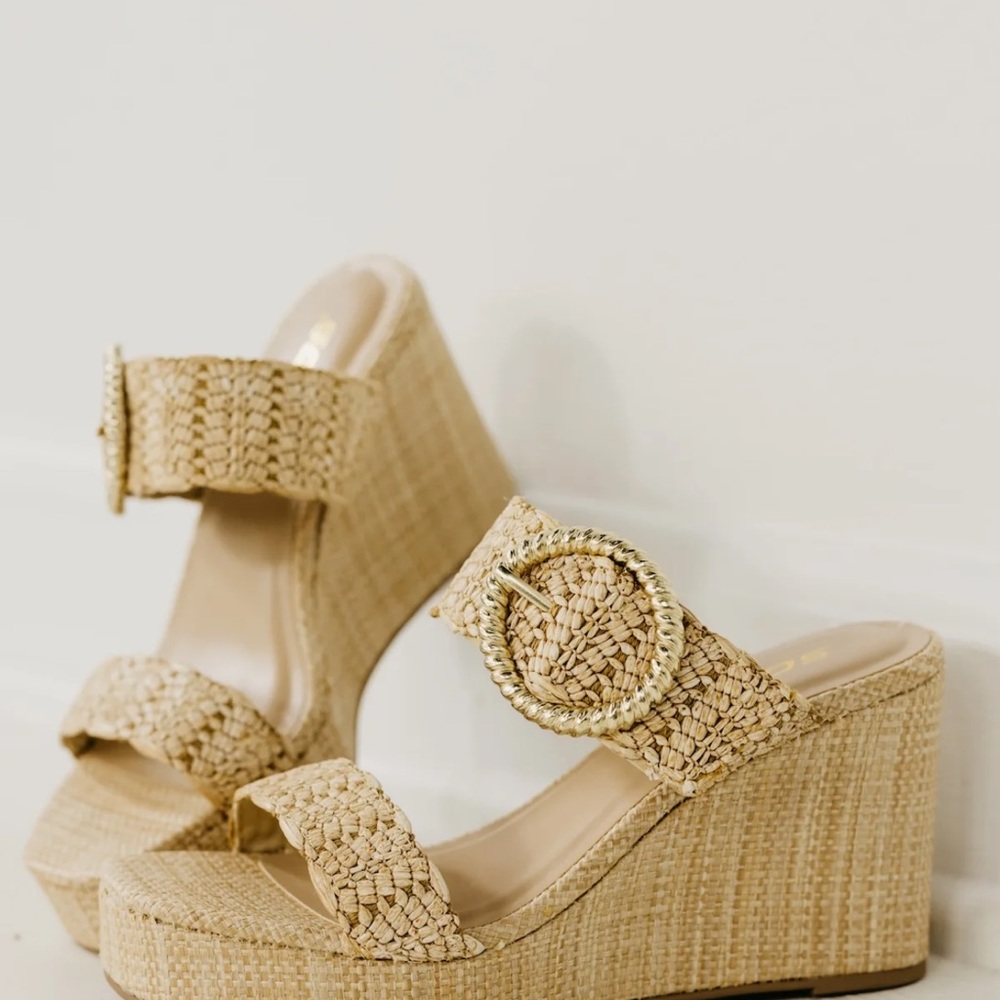 Soda Tan Wedge Sandals with Braided Detailing